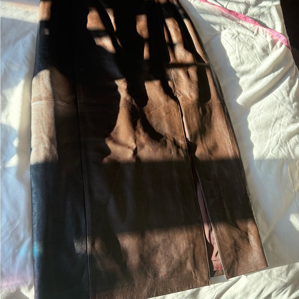 Women's 100% Leather Midi Skirt in Dark Brown - Picture 4 of 12